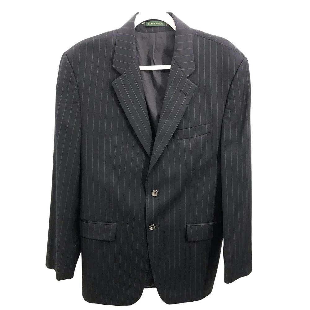 Lauren Ralph Lauren Black Pinstripe 2 Button Wool Suit Jacket Blazer Size 46